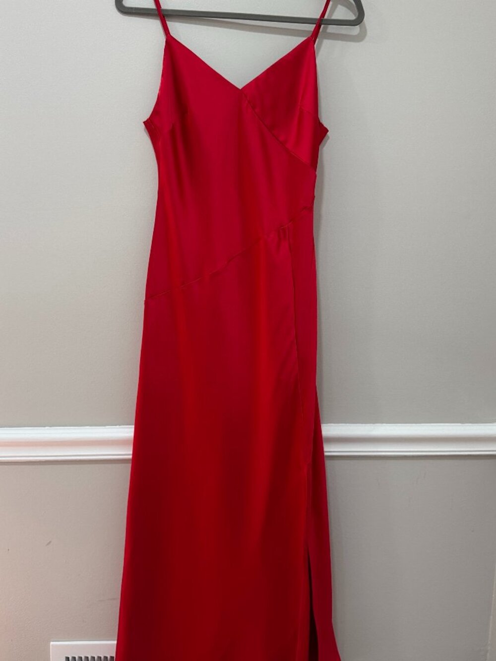 Ellison Red Satin Slip Maxi Dress Side Slit M